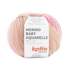 Merino-Baby Aquarelle Beige-Hellhimmelblau-Rosé 
