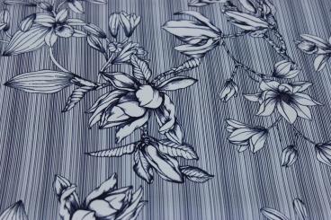 Baumwollstretch mit Blumen und Streifen 